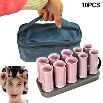 Kunststoff-Haarrollen Hitzebeständiger magischer Lockenwickler Lockenwickler Pony Selbstklebendes Haarvolumen Großer Griff Manuelles Haarstyling-Werkzeugset(Set mit Tasche)
