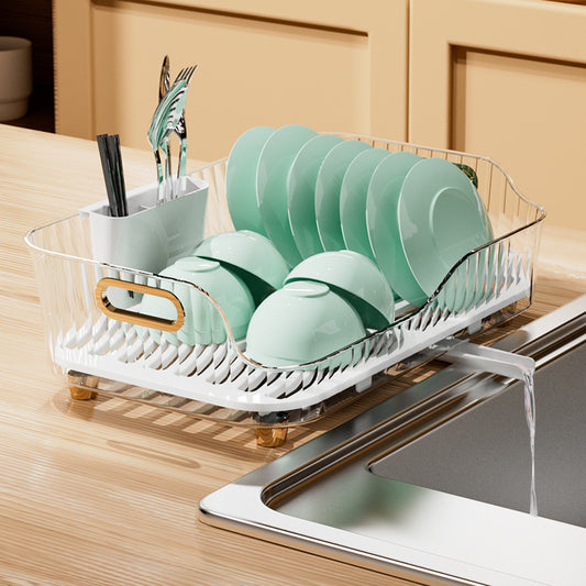 Collapsible Dish Drainer with Swivel Spout - Foldable Drying Rack - Portable Dinnerware Organizer - Space Saving Kitchen Storage Tra