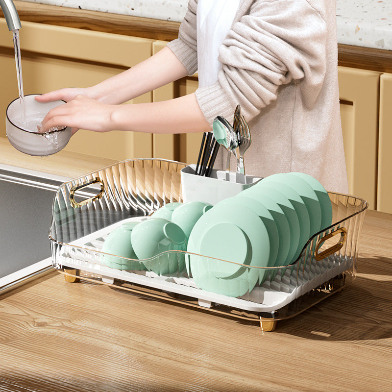 Collapsible Dish Drainer with Swivel Spout - Foldable Drying Rack - Portable Dinnerware Organizer - Space Saving Kitchen Storage Tra