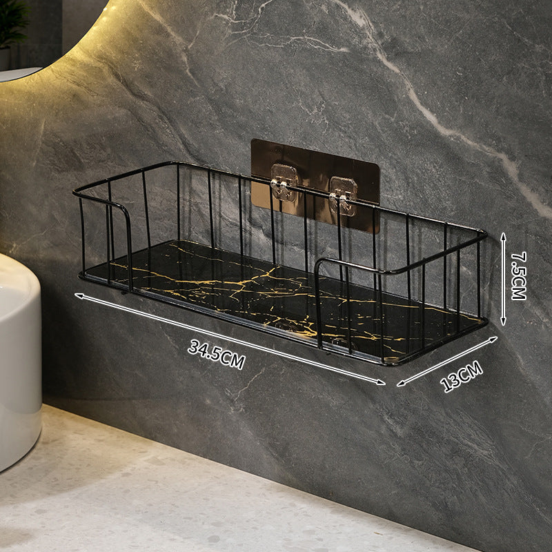 KLZUOPT Shower Caddy Light Luxury Bathroom Black Marble Shelf, Wall-Mounted Bathroom Toilet Storage Shelf, White Green Marble Shelf, Metal Towel Rack Bathroom Shelf Storage