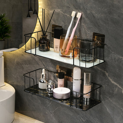 KLZUOPT Shower Caddy Light Luxury Bathroom Black Marble Shelf, Wall-Mounted Bathroom Toilet Storage Shelf, White Green Marble Shelf, Metal Towel Rack Bathroom Shelf Storage