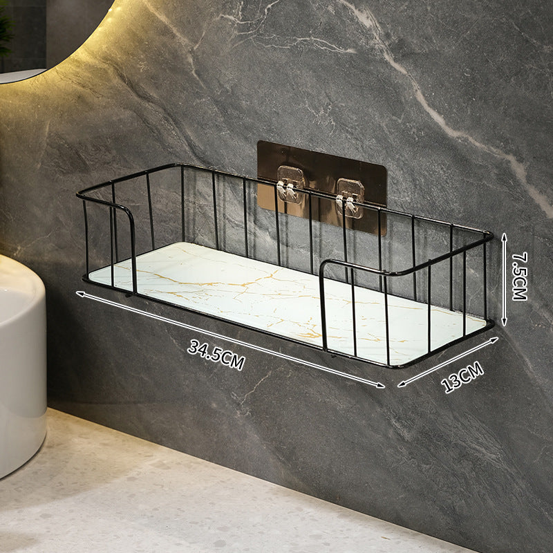 KLZUOPT Shower Caddy Light Luxury Bathroom Black Marble Shelf, Wall-Mounted Bathroom Toilet Storage Shelf, White Green Marble Shelf, Metal Towel Rack Bathroom Shelf Storage