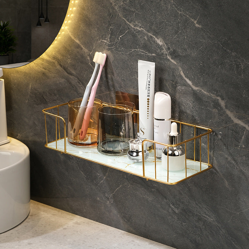 KLZUOPT Shower Caddy Light Luxury Bathroom Black Marble Shelf, Wall-Mounted Bathroom Toilet Storage Shelf, White Green Marble Shelf, Metal Towel Rack Bathroom Shelf Storage