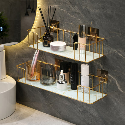 KLZUOPT Shower Caddy Light Luxury Bathroom Black Marble Shelf, Wall-Mounted Bathroom Toilet Storage Shelf, White Green Marble Shelf, Metal Towel Rack Bathroom Shelf Storage
