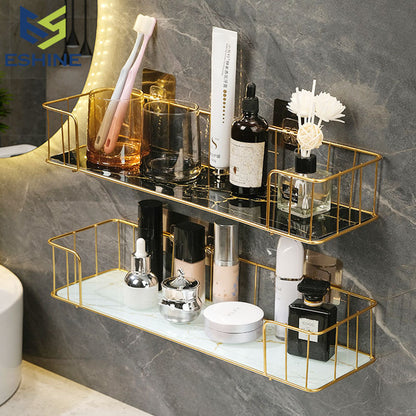 KLZUOPT Shower Caddy Light Luxury Bathroom Black Marble Shelf, Wall-Mounted Bathroom Toilet Storage Shelf, White Green Marble Shelf, Metal Towel Rack Bathroom Shelf Storage